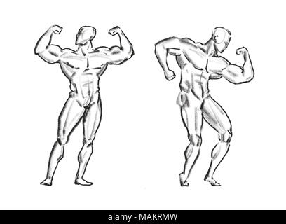 Bodybuilder muscle male, sketch. Gym, sport concept Stock Photo