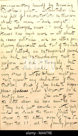 Regarding the book James Parton will be writing about General Butler. Title: Thomas Butler Gunn Diaries: Volume 22, page 173, March 29, 1863  . 29 March 1863. Gunn, Thomas Butler, 1826-1903 Stock Photo