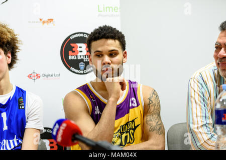 London, UK, 02/04/2018. Big Baller's London Clash at The Copper Box Arena  A very exciting game basketball ball game where Lithuania's Vytautas BC beat London Lions 127 vs 110.  (c) pmgimaging /Alamy Live News Stock Photo