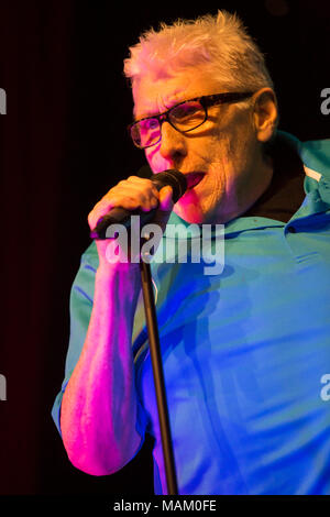 Nantwich, Cheshire, UK. 2nd April, 2018. Chris Farlowe performs live at the Nantwich Civic Hall as part of the Oh Boy It's the non-stop Sixties show during the 22nd Nantwich Jazz, Blues and Music Festival. Credit: Simon Newbury/Alamy Live News Stock Photo