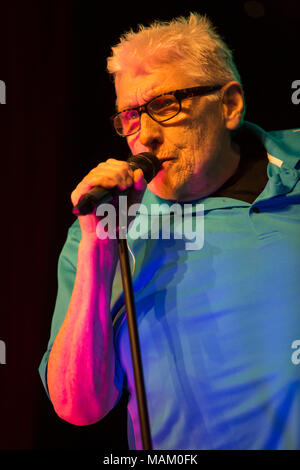 Nantwich, Cheshire, UK. 2nd April, 2018. Chris Farlowe performs live at the Nantwich Civic Hall as part of the Oh Boy It's the non-stop Sixties show during the 22nd Nantwich Jazz, Blues and Music Festival. Credit: Simon Newbury/Alamy Live News Stock Photo