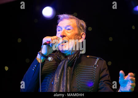 Nantwich, Cheshire, UK. 2nd April, 2018. Dave Berry performs live at the Nantwich Civic Hall as part of the Oh Boy It's the non-stop Sixties show during the 22nd Nantwich Jazz, Blues and Music Festival. Credit: Simon Newbury/Alamy Live News Stock Photo