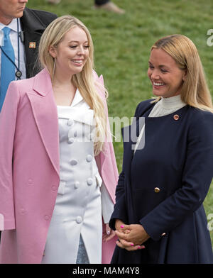 Washington, USA. 02nd Apr, 2018. Tiffany Trump, left, and Vanessa Trump, wife of Donald Trump Jr., right, as they attend the annual White House Easter Egg Roll on the South Lawn of the White House in Monday, April 2, 2018. Credit: Ron Sachs/CNP - NO WIRE SERVICE · Credit: Ron Sachs/Consolidated/dpa/Alamy Live News Stock Photo