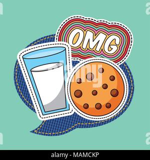 patches omg milk cookie food speech bubble Stock Vector
