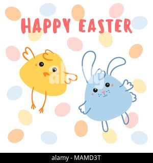 Chicken and baby rabbit with egg background Stock Vector
