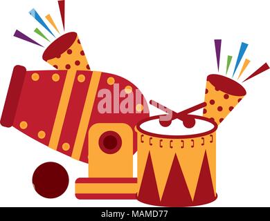 circus cannon with cornets and drum Stock Vector