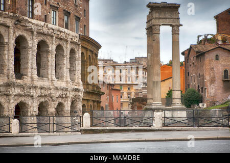 Rome, Italy - November 18, 2017 Theatre of Marcellus and Temple of Apollo Sosianus in Rome - Italy Stock Photo
