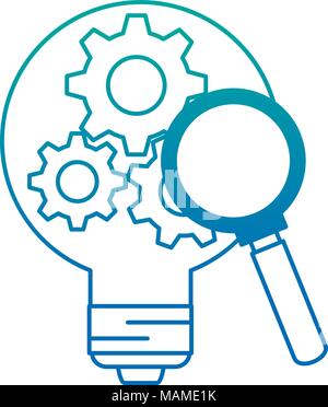 bulb light idea with gears and magnifying Stock Vector