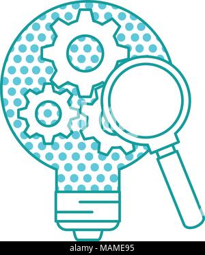 bulb light idea with gears and magnifying Stock Vector