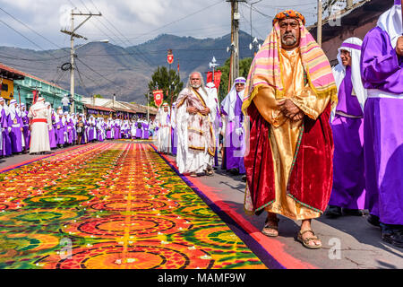 Antigua, Guatemala -  March 30, 2018: Good Friday procession in colonial town with most famous Holy Week celebrations in Latin America. Stock Photo