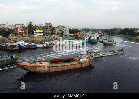 DHAKA-2018. Boats on the polluted turag River in Dhaka. Stock Photo