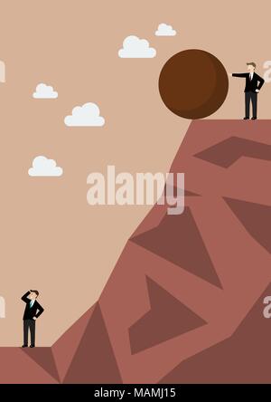 Businessman pushing heavy stone to his enemy. Business concept Stock Vector