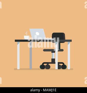 Office desk with chair in flat style. Vector illustration Stock Vector