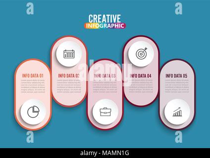 Five steps infographics. Template for brochure, business, web design. Stock Vector