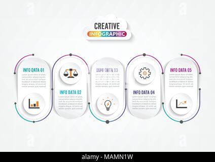 Five steps infographics. Template for brochure, business, web design. Stock Vector