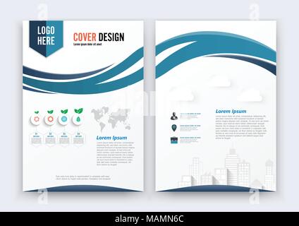 Vector Brochure Flyer design Layout template, size A4, Curve design, Blue color front page and back page, infographics. Stock Vector