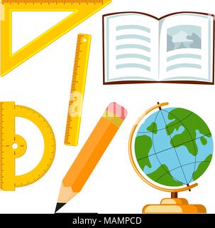 Cartography and measurements 6 colorful cartoon icon set. Education theme vector illustration for certificate banner sticker, badge, sign, stamp, logo Stock Vector