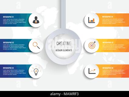Vector infographic template with 3D paper label, integrated circles. Business concept with options. For content, diagram, flowchart, steps, parts, tim Stock Vector