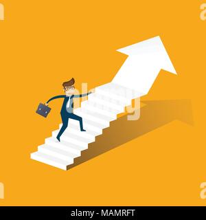 Businessman running up stairway to the top. Business concept growth and the path to success. Stock Vector