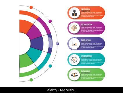 infographics design vector and marketing icons can be used for workflow layout, diagram, annual report, web design. Business concept with 5 options. Stock Vector