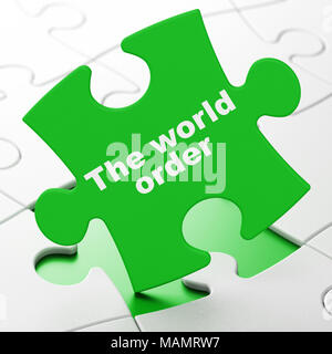 Politics concept: The World Order on puzzle background Stock Photo