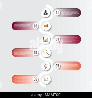 Template Timeline Infographic colored horizontal numbered for six position can be used for workflow, banner, diagram, web design, area chart. Stock Vector