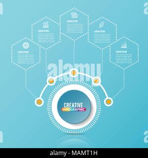 Vector process progress template diagram schema with five steps icons ...