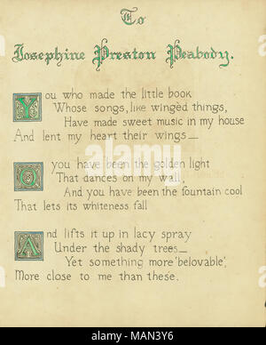 To Josephine Preston Peabody,' poem by Vine Colby, page two. Title:The  Potter's Wheel, Volume 2, Number 8, page 15, June 1906 . June 1906. Colby,  Vine, 1886-1971 Stock Photo - Alamy