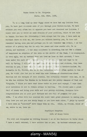 Typed Translation Of Letter To Saugrain From His Sister Angelique