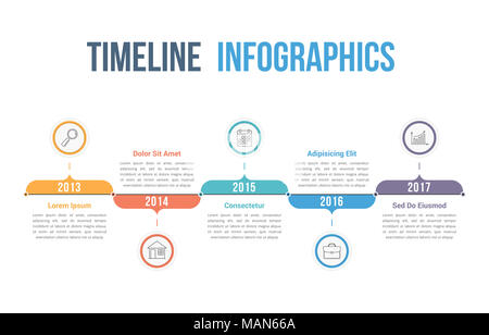 Horizontal timeline infographics template, workflow or process diagram, vector eps10 illustration Stock Photo