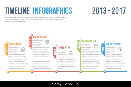 Horizontal timeline infographics template, workflow or process diagram, vector eps10 illustration Stock Photo