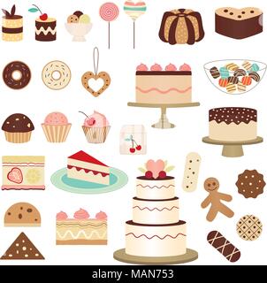 Various pastry, cakes and sweets vector set. Stock Vector