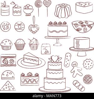 Various pastry, cakes and sweets hand drawn vector set. Stock Vector