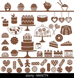 Various sweets vector silhouette icons. Stock Vector