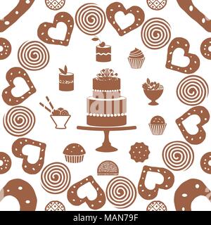 Decorative seamless pattern with cakes and sweets. Stock Vector