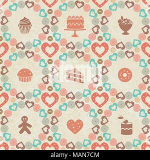 Decorative seamless pattern with cakes and sweets. Stock Vector