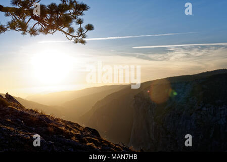 Sunset over Yosemite Valley on a smoky day Stock Photo