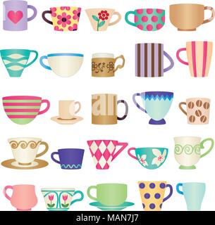 Ceramic tea cups and coffee mugs seamless pattern. Vector background of ...
