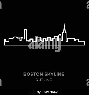 white border boston skyline outline on black background, vector illustration Stock Vector