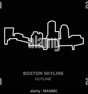 white border boston skyline outline on black background, vector illustration Stock Vector