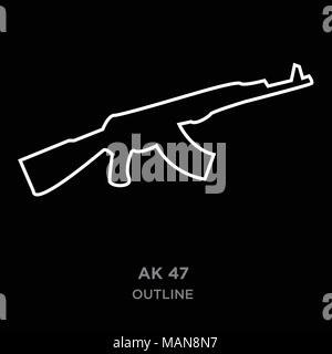 white ak47 outline lorem on black background, vector illustration Stock Vector