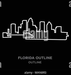 white border florida outline png on black background, vector illustration Stock Vector