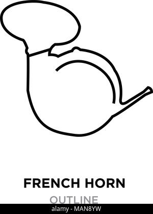 french horn outline on white background, vector illustration Stock Vector