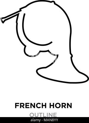 french horn outline on white background, vector illustration Stock Vector