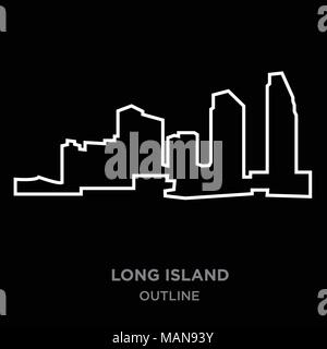 white border long island outline on black background, vector illustration Stock Vector