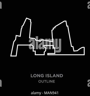 white border long island outline on black background, vector illustration Stock Vector
