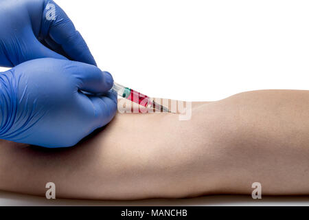 The nurse gives the man an injection Stock Photo