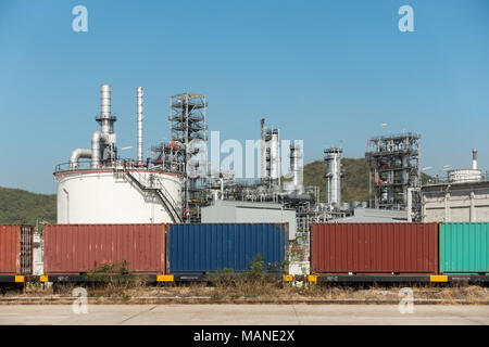 oil refinery and container shipping on daylight Stock Photo