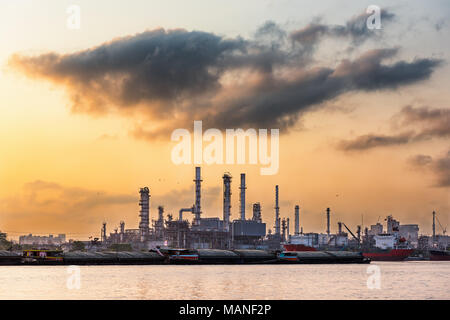 Refinery oil plant on sunrie scene. Stock Photo