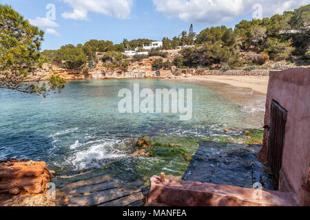 Mediterranean beach, Cala Gracio, town of Sant Antoni, Ibiza island,Spain.